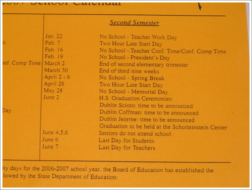 2006-2007 School Calendar 2학기 내용 